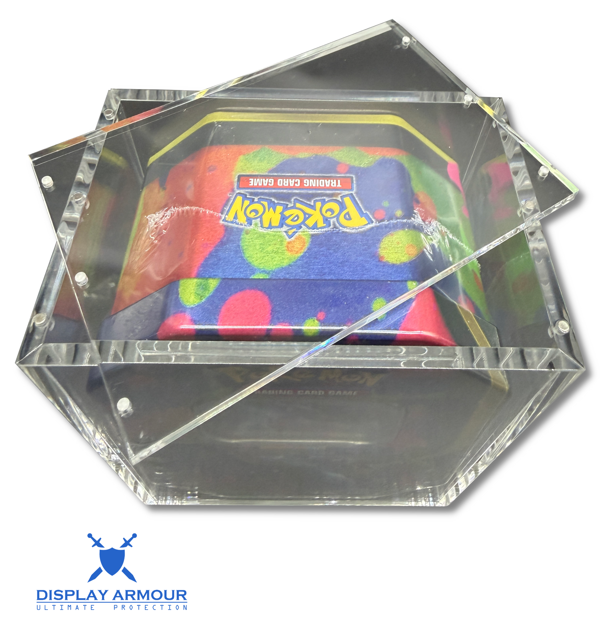 Pokémon collector tin acrylic display case lid open view