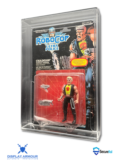 RoboCop mint on card figure side angle in acrylic display case.