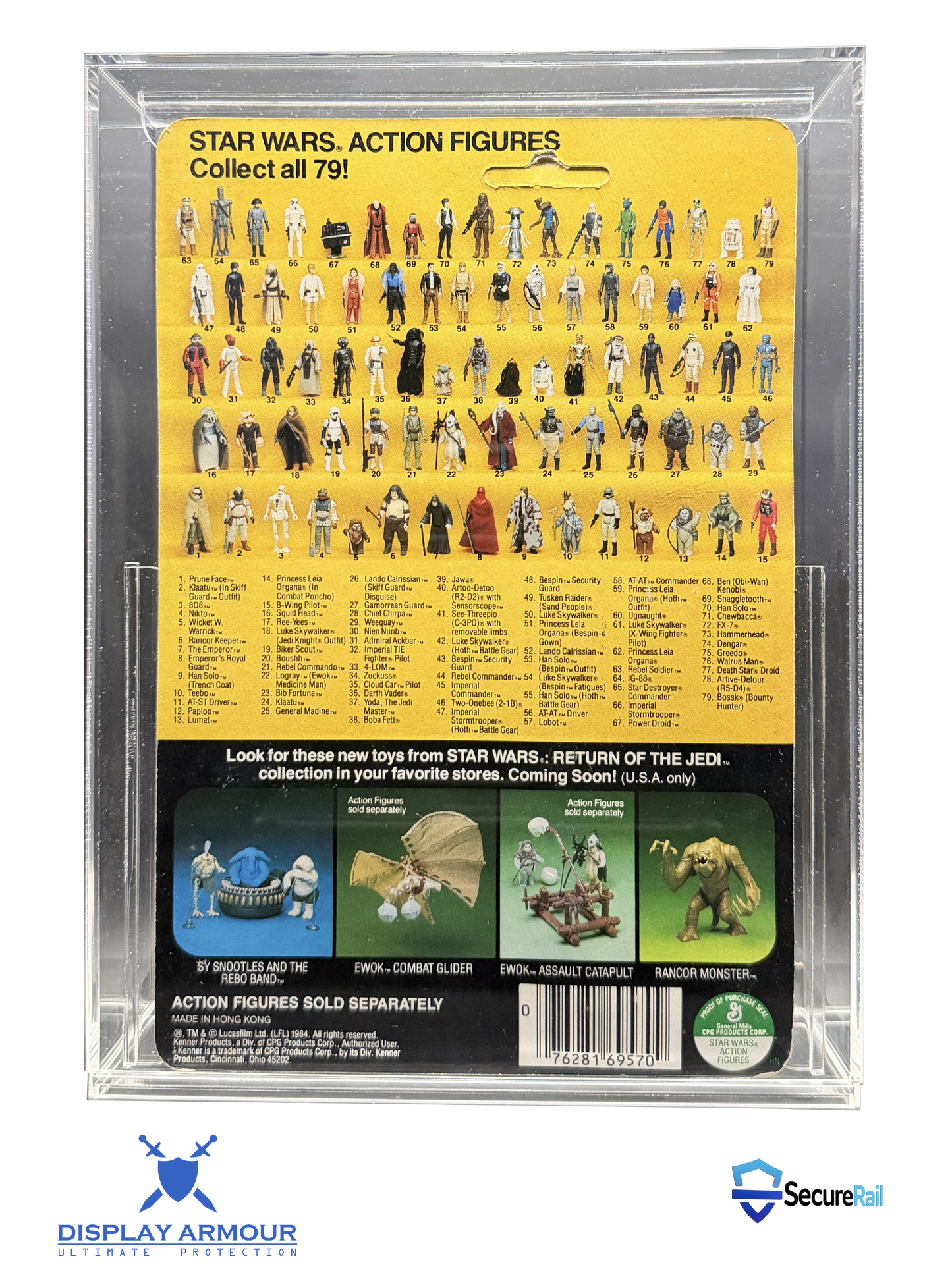 Star Wars deep bubble mint on card figure rear cardback in acrylic display case.