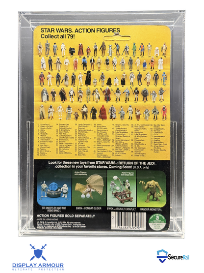 Star Wars deep bubble mint on card figure rear cardback in acrylic display case.