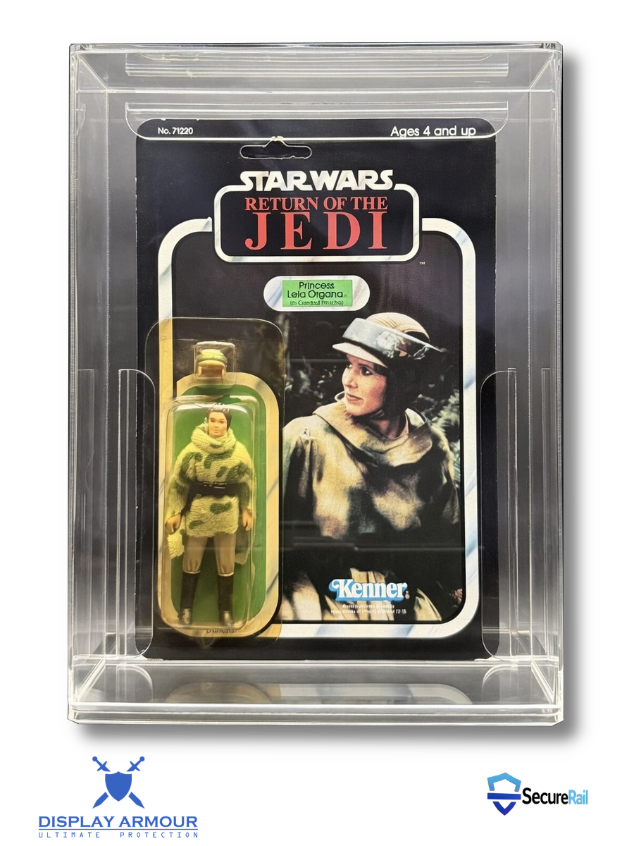 Star Wars deep bubble mint on card figure front view in acrylic display case.