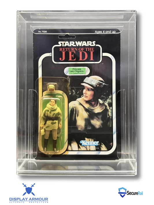 Star Wars deep bubble mint on card figure front view in acrylic display case.