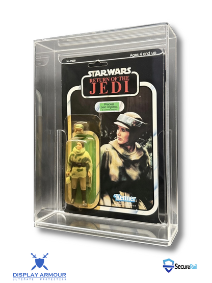 Star Wars deep bubble mint on card figure side angle in acrylic display case.