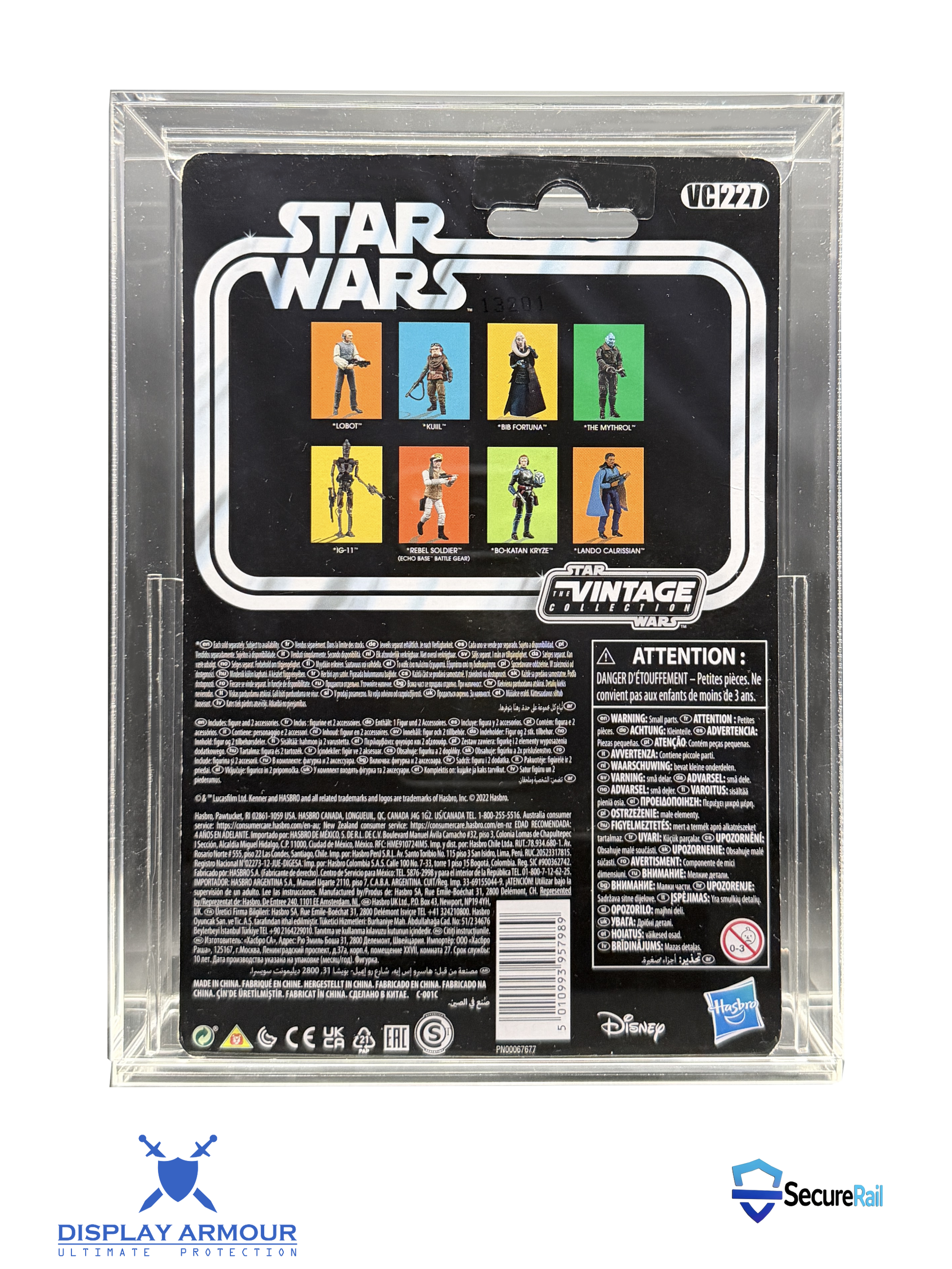 Star Wars Droids mint on card figure rear cardback in acrylic display case.