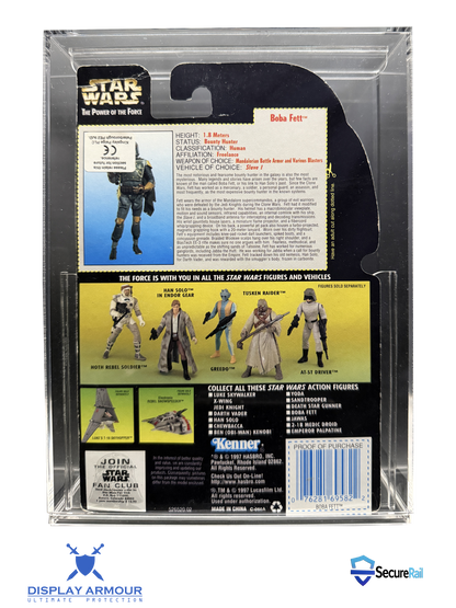 Star Wars Power of the Force mint on card figure rear cardback in acrylic display case.