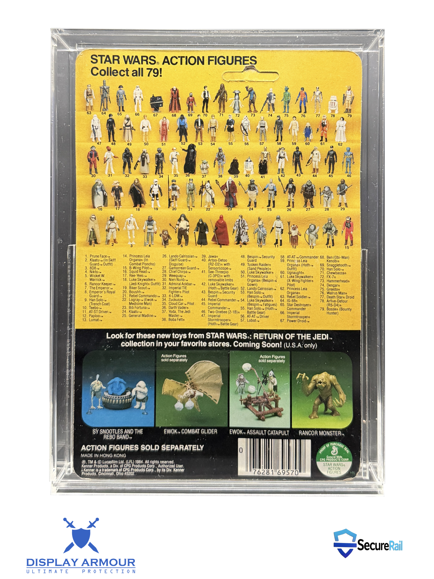 Star Wars regular bubble mint on card figure rear cardback in acrylic display case.