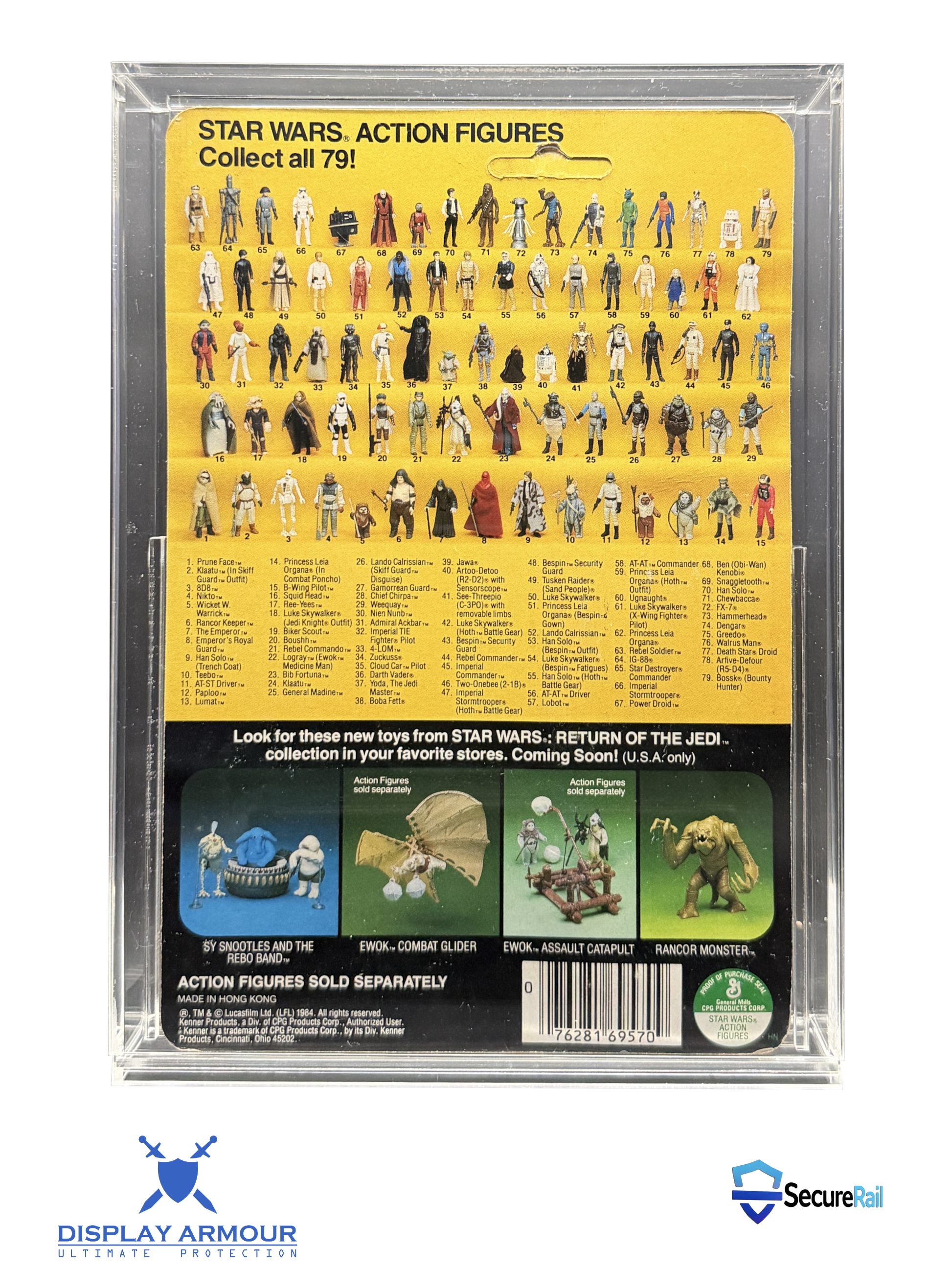 Star Wars regular bubble mint on card figure rear cardback in acrylic display case.