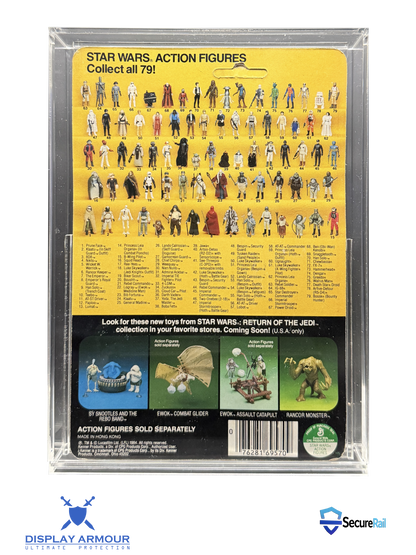 Star Wars regular bubble mint on card figure rear cardback in acrylic display case.