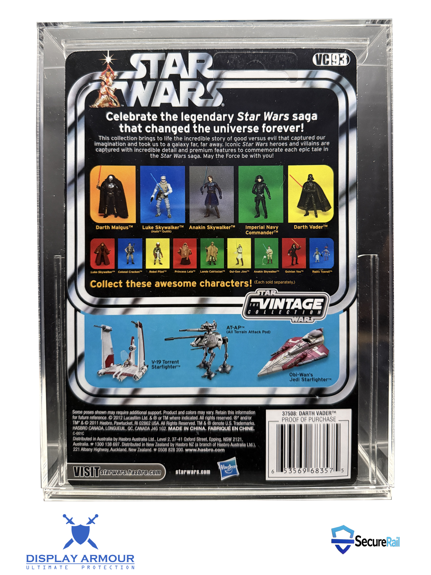 Star Wars The Vintage Collection mint on card figure rear cardback in acrylic display case.