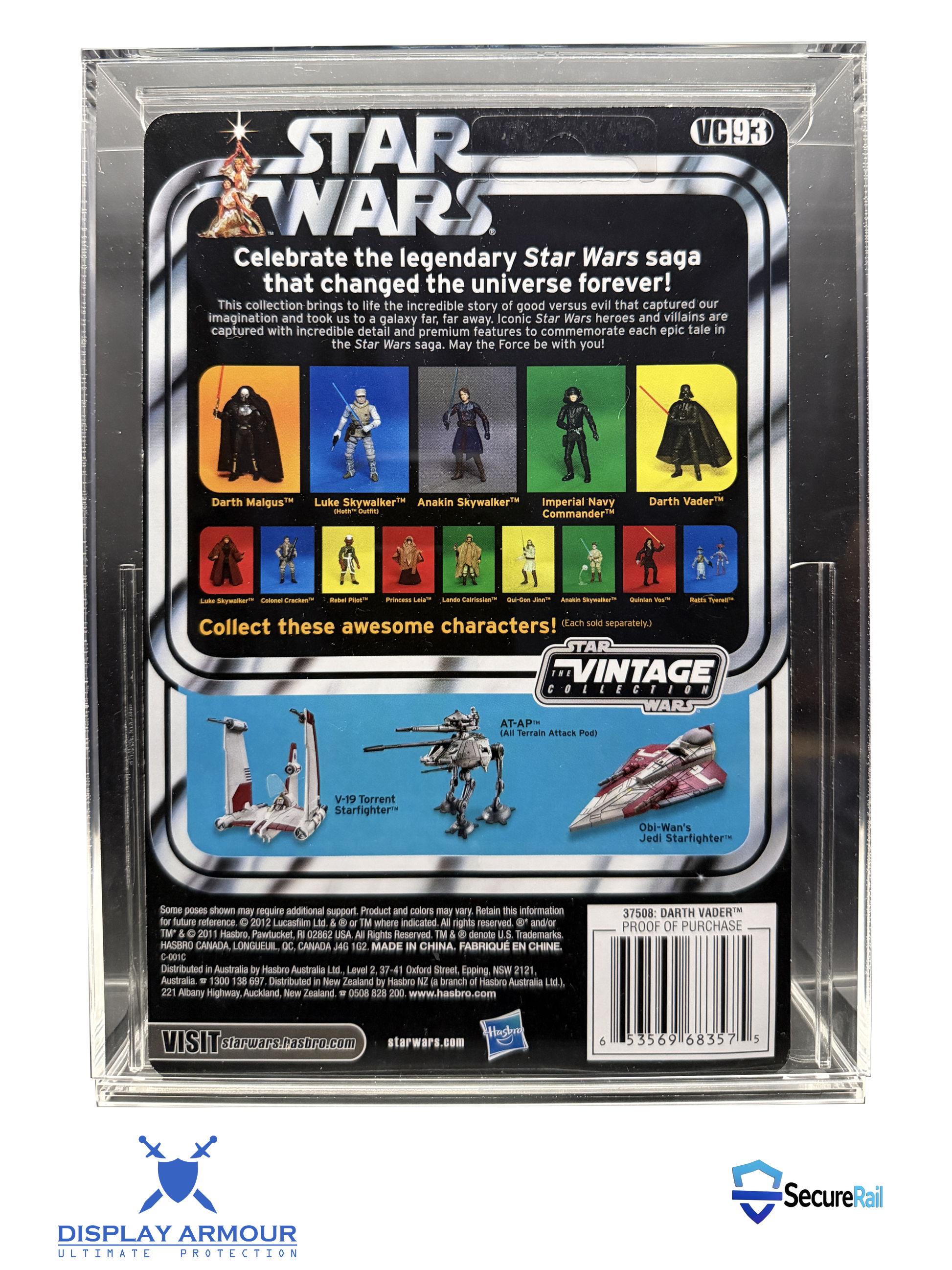 Star Wars The Vintage Collection mint on card figure rear cardback in acrylic display case.