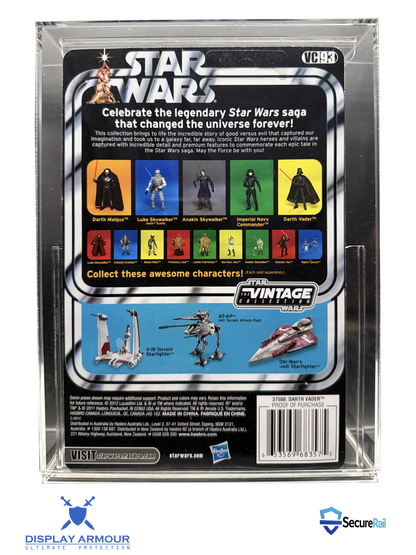 Star Wars The Vintage Collection mint on card figure rear cardback in acrylic display case.