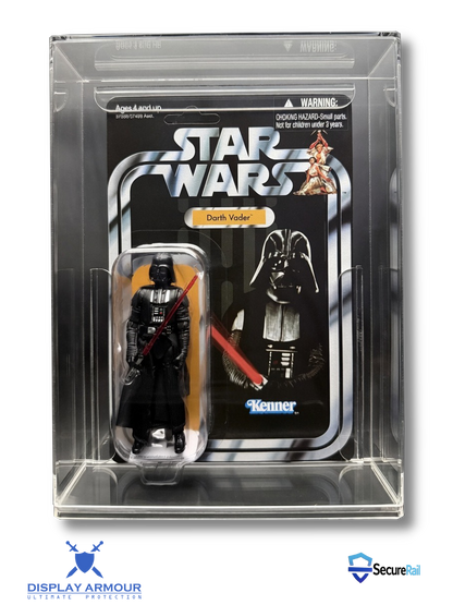 Star Wars The Vintage Collection mint on card figure front view in acrylic display case.