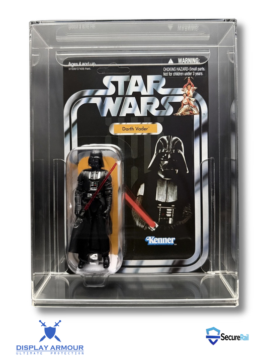 Star Wars The Vintage Collection mint on card figure front view in acrylic display case.