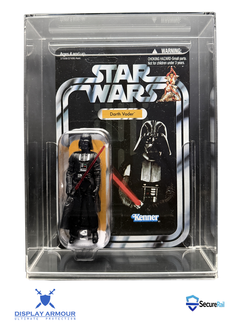 Star Wars The Vintage Collection mint on card figure front view in acrylic display case.