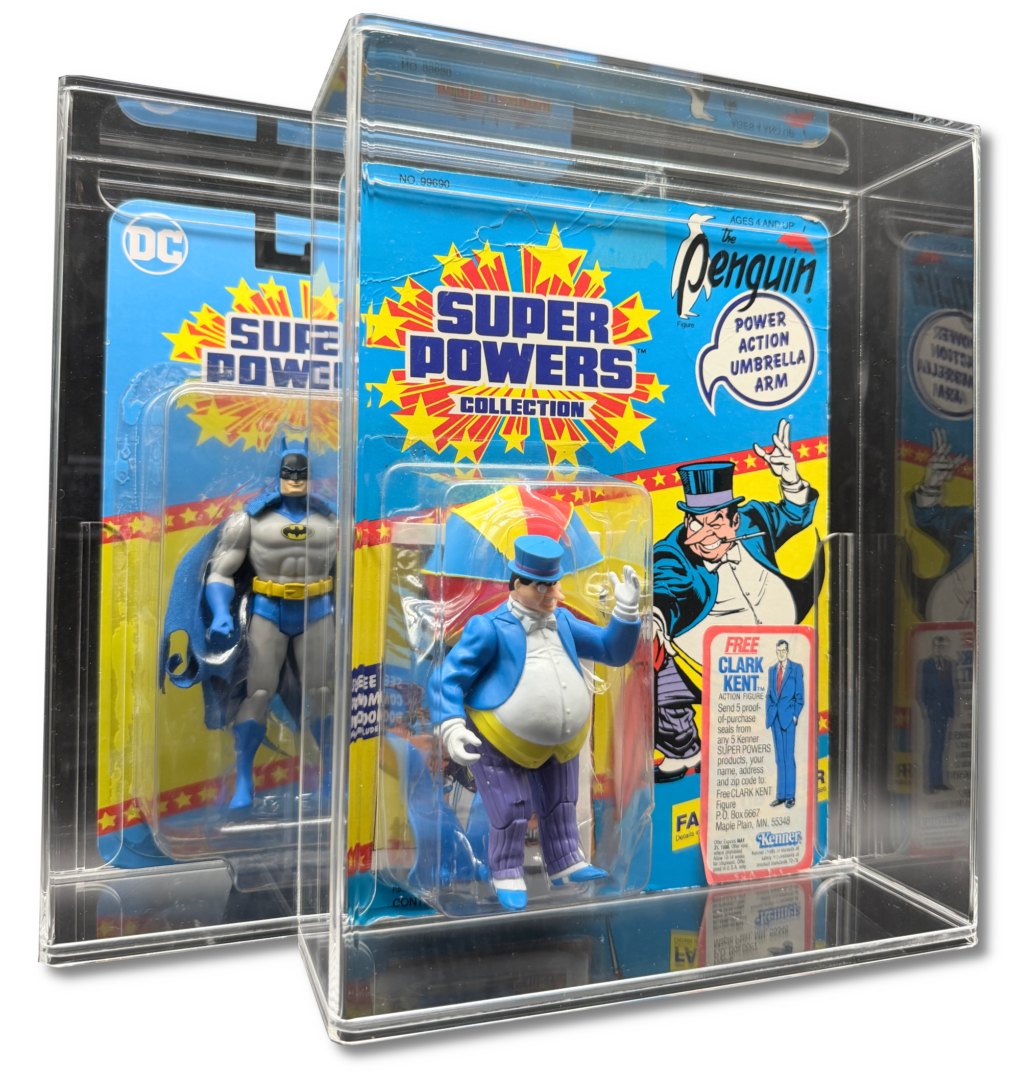A group of carded collectibles protected in Display Armour acrylic cases