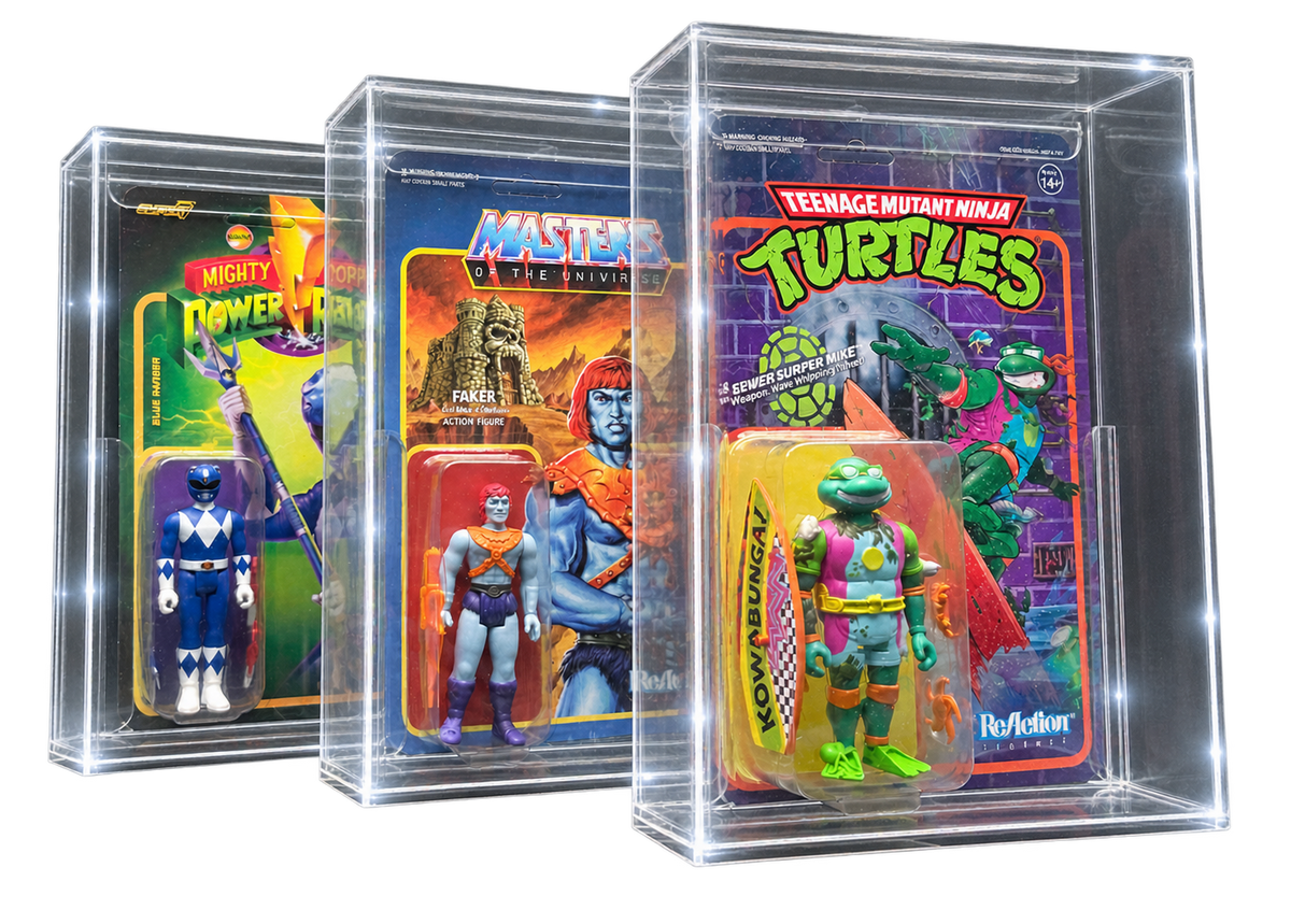 Display Armour cases protecting Super7 ReAction figures