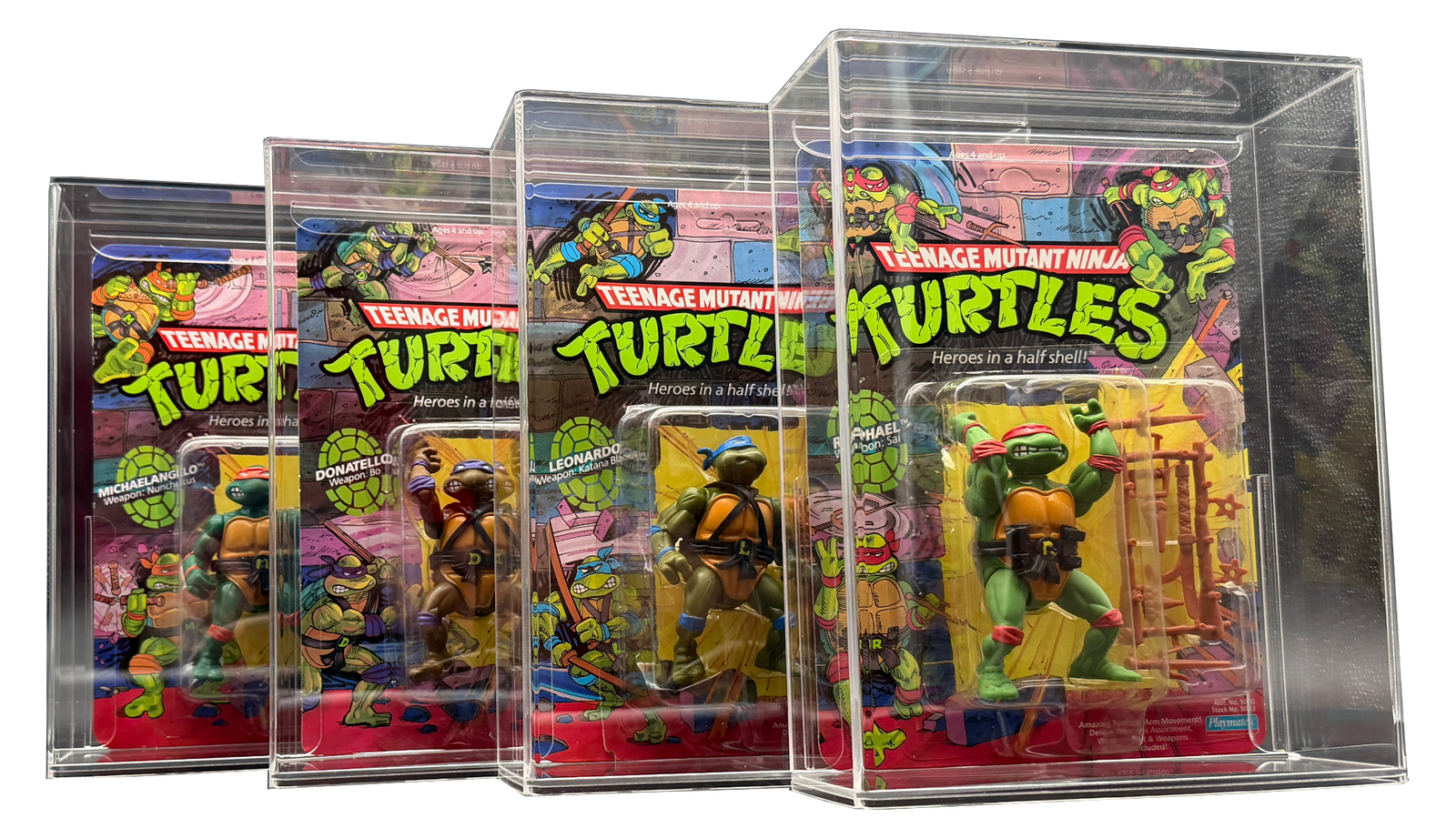 TMNT Playmates carded figures in Display Armour acrylic cases
