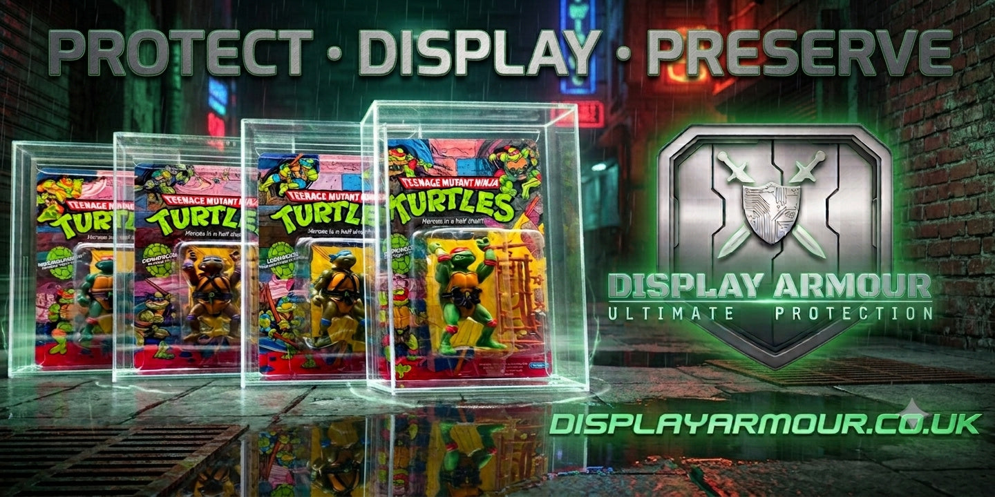 Display Armour TMNT Teenage Mutant Ninja Turtles acrylic display cases with UV protection for vintage Playmates action figures