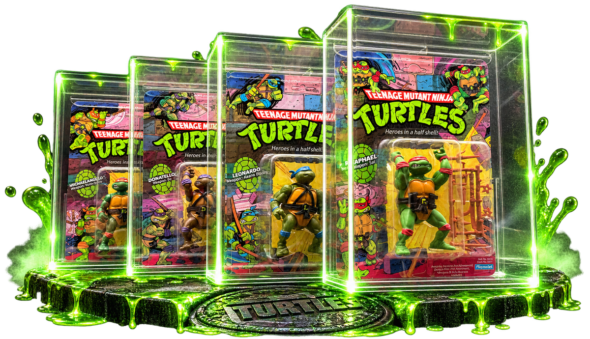 Illuminated Display Armour cases protecting vintage TMNT Playmates figures