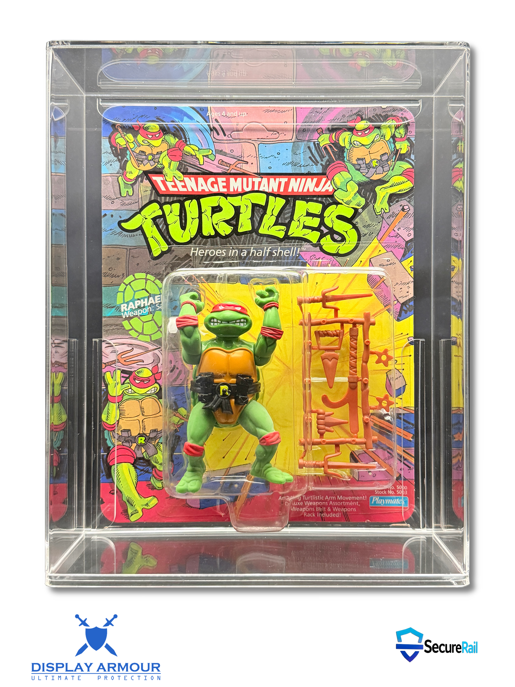 Original Playmates TMNT MOC acrylic display case for vintage Teenage Mutant Ninja Turtles figures (1988–1992)