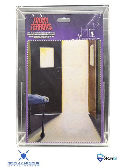 Toy packaging for 'Toony Terrors' with a purple label and clear front