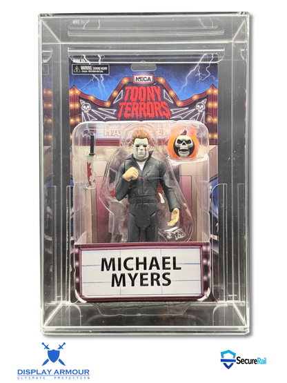 Michael Myers action figure in a clear display case with 'Toony Terrors' branding.