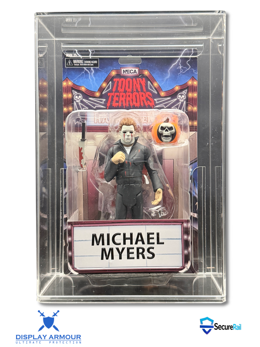 Michael Myers action figure in a clear display case with 'Toony Terrors' branding.