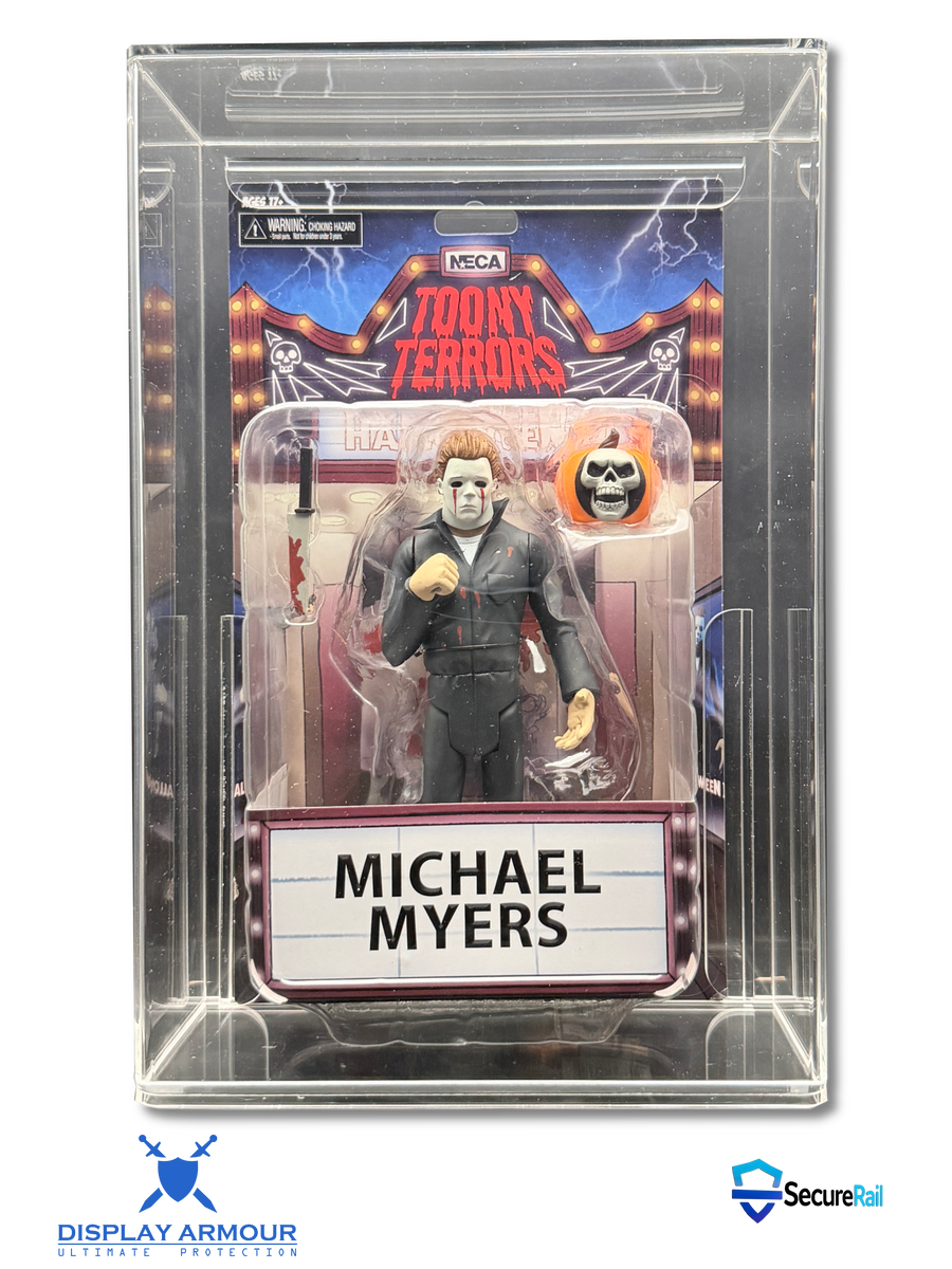 Michael Myers action figure in a clear display case with 'Toony Terrors' branding.