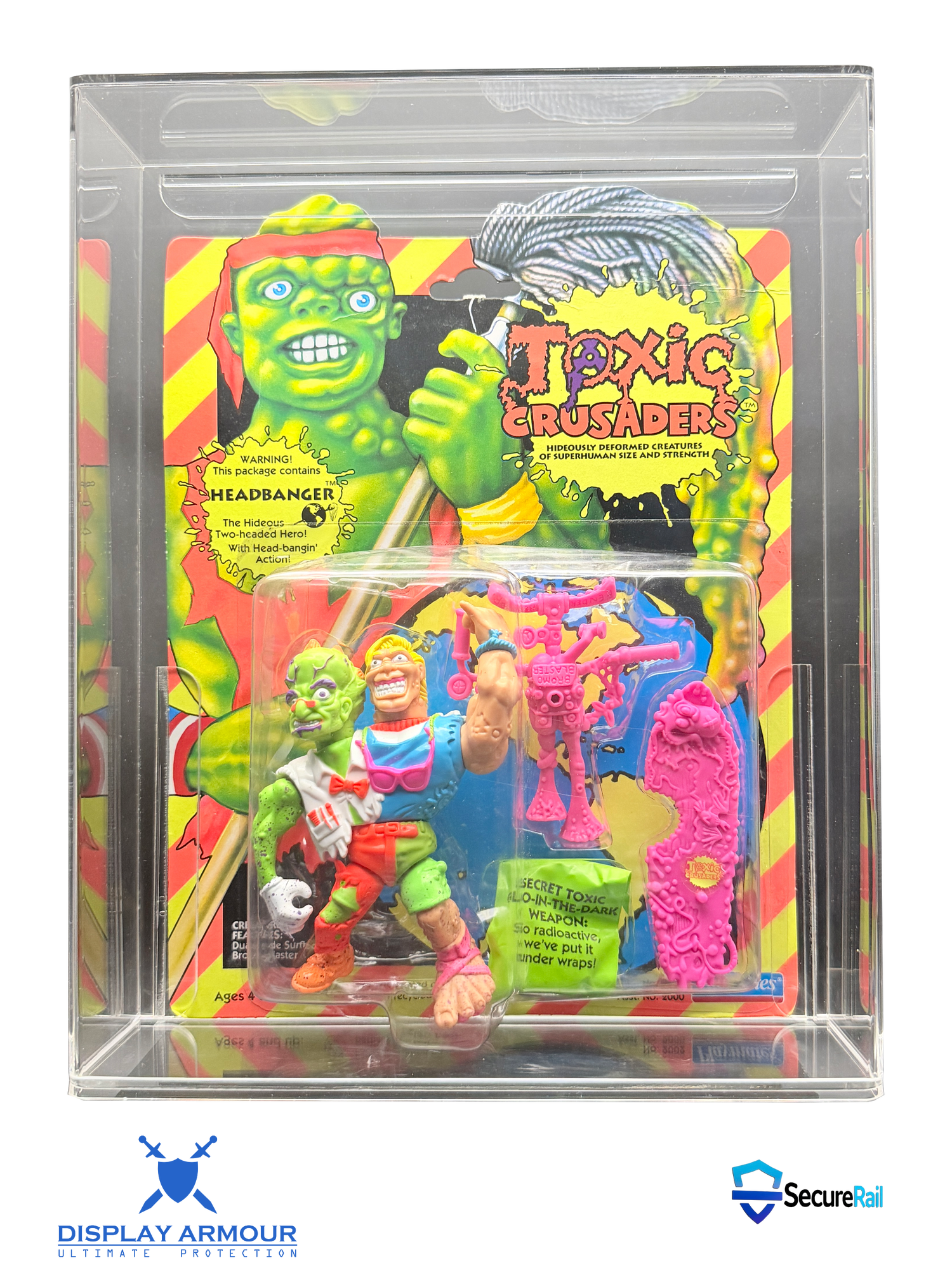 Toxic Crusaders mint on card figure front view in acrylic display case.