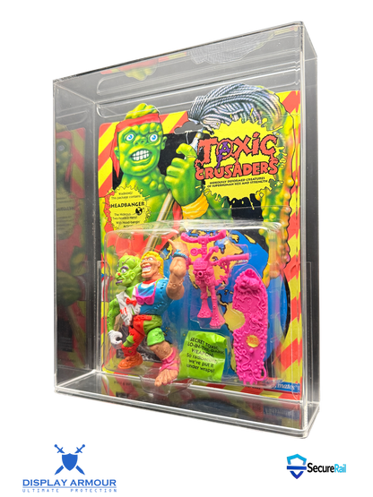 Toxic Crusaders mint on card figure side angle in acrylic display case.