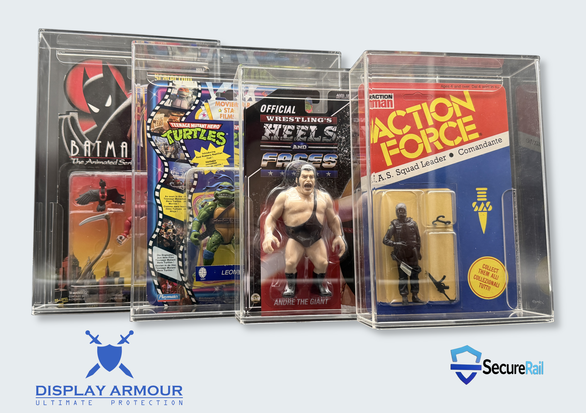 Display Armour cases with SecureRail across shelves and stacks