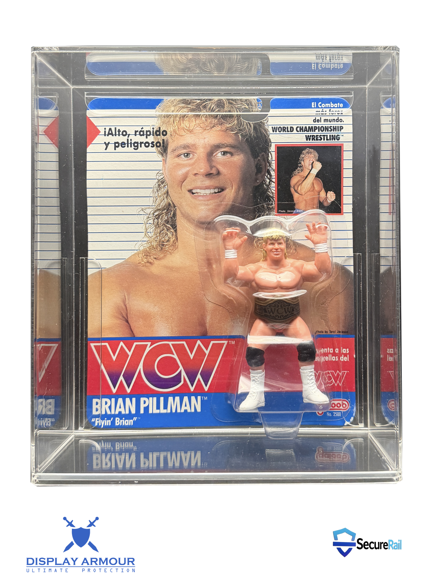 WCW Galoob deep bubble acrylic display case front view for wrestling figure.