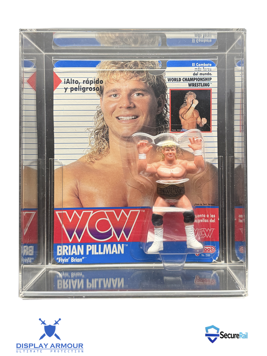 WCW Galoob deep bubble acrylic display case front view for wrestling figure.