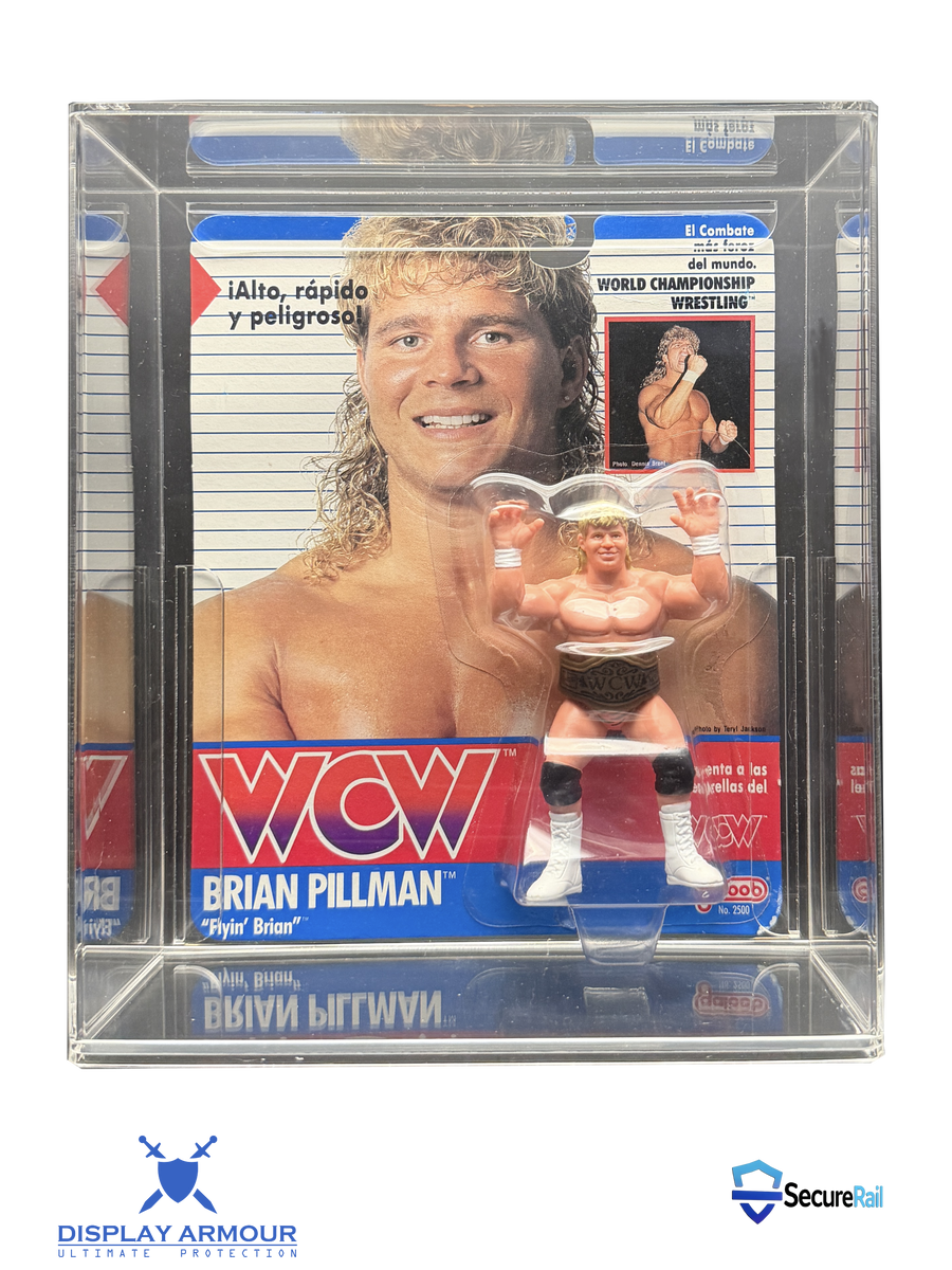WCW Galoob deep bubble acrylic display case front view for wrestling figure.