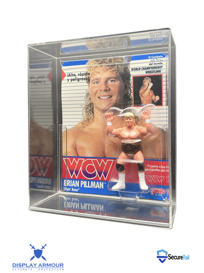 WCW Galoob deep bubble acrylic display case side angle for mint on card figure.