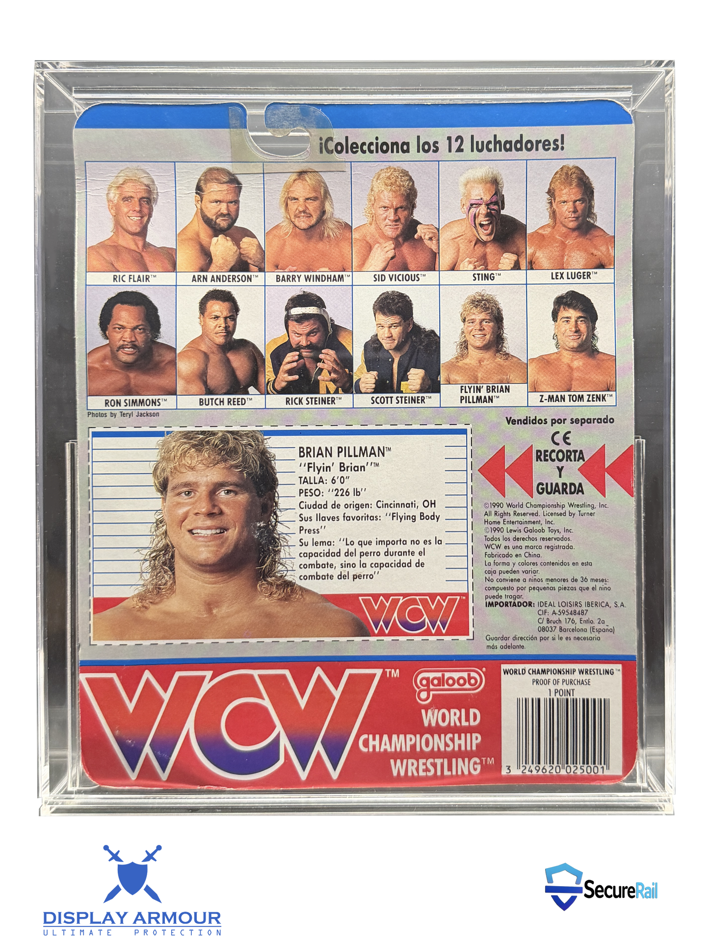 WCW Galoob mint on card wrestling figure rear cardback in acrylic display case.