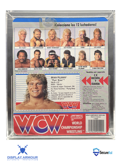 WCW Galoob mint on card wrestling figure rear cardback in acrylic display case.