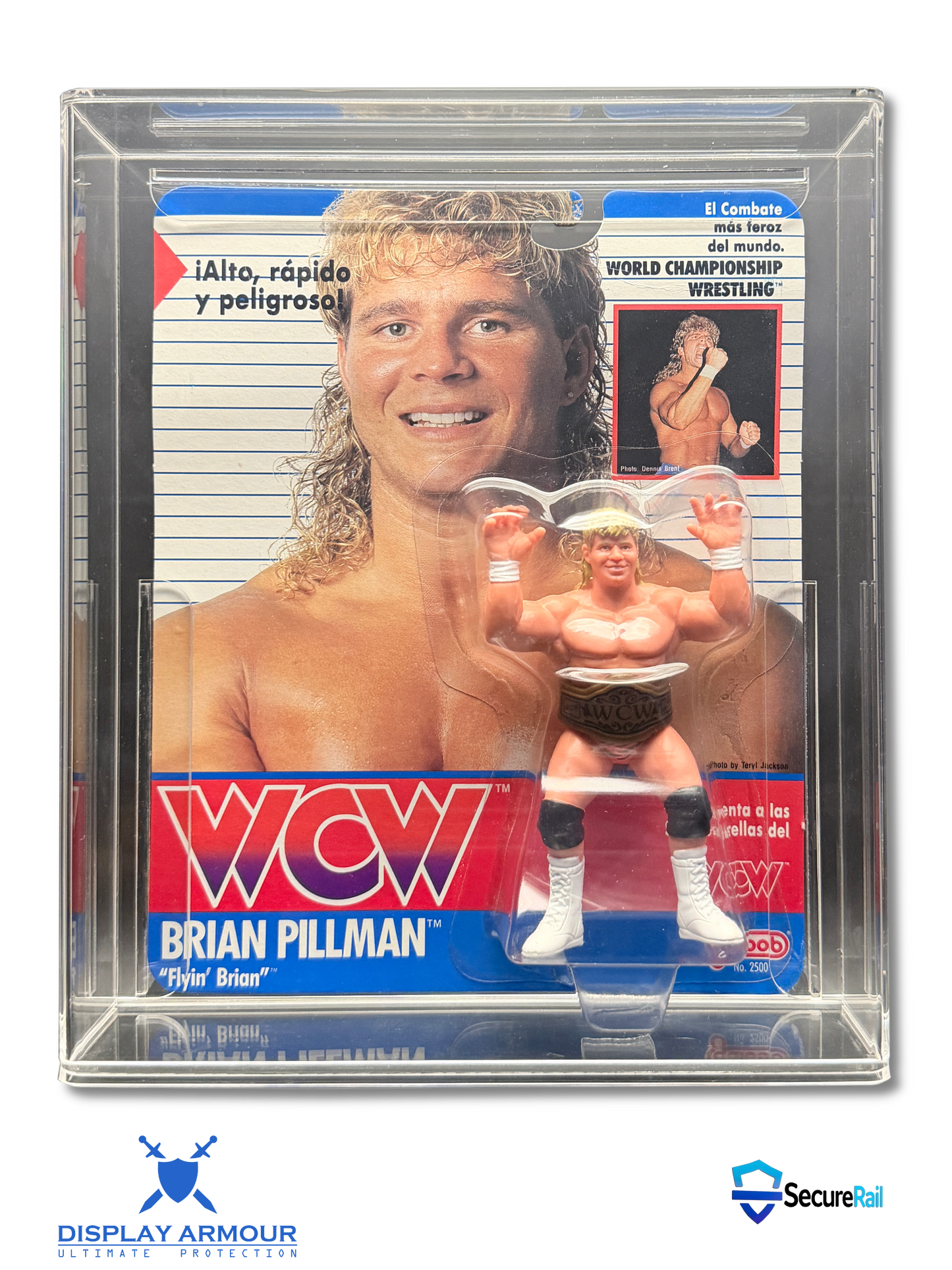 WCW Galoob mint on card wrestling figure in acrylic display case front view.