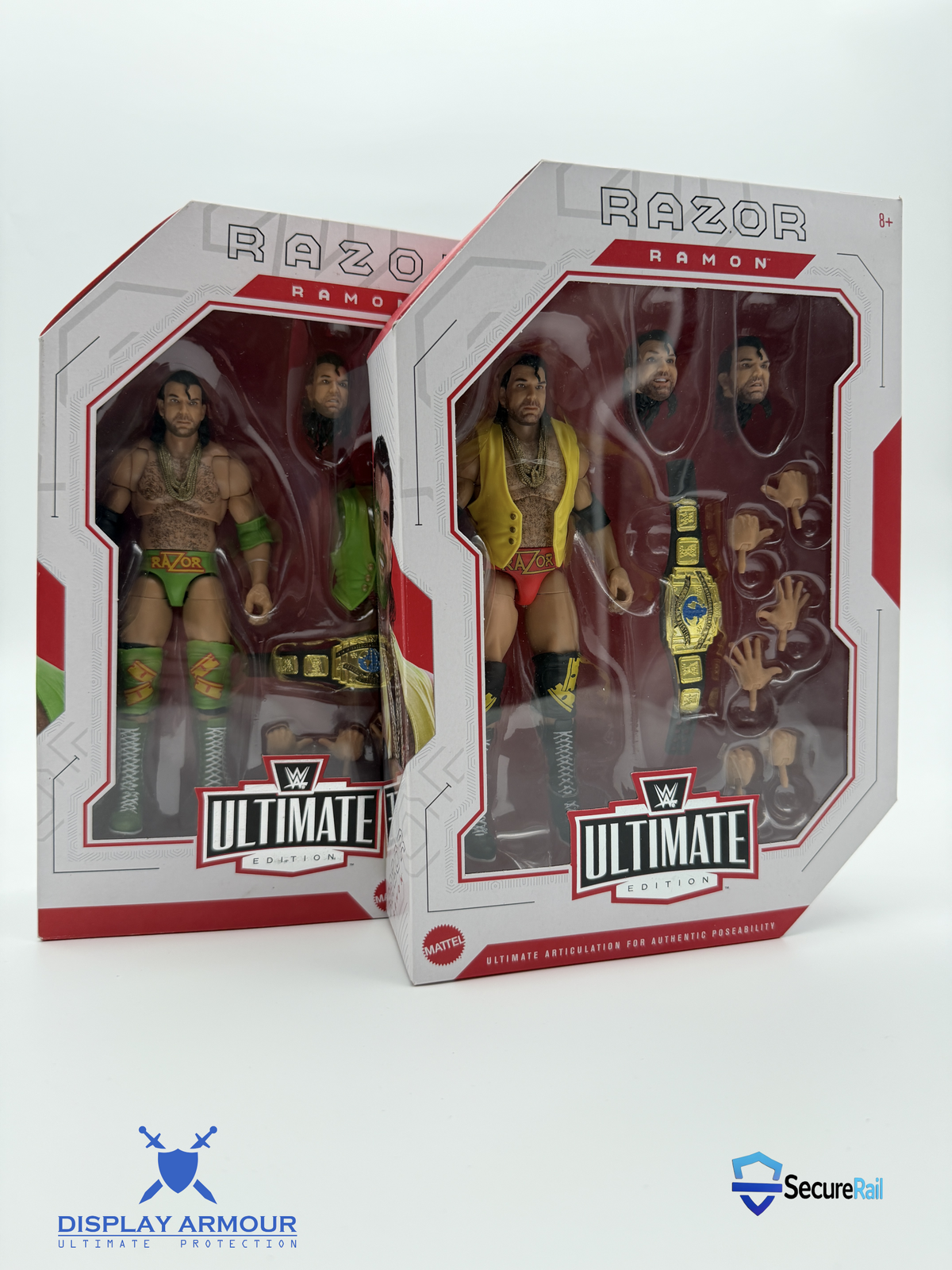 WWE Ultimate Edition boxed wrestling figures with Display Armour acrylic display case