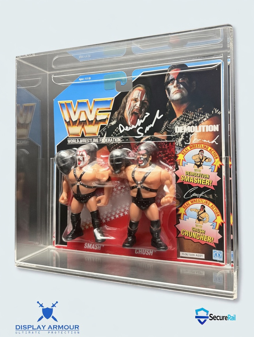 WWF Hasbro tag team action figure acrylic display case side view