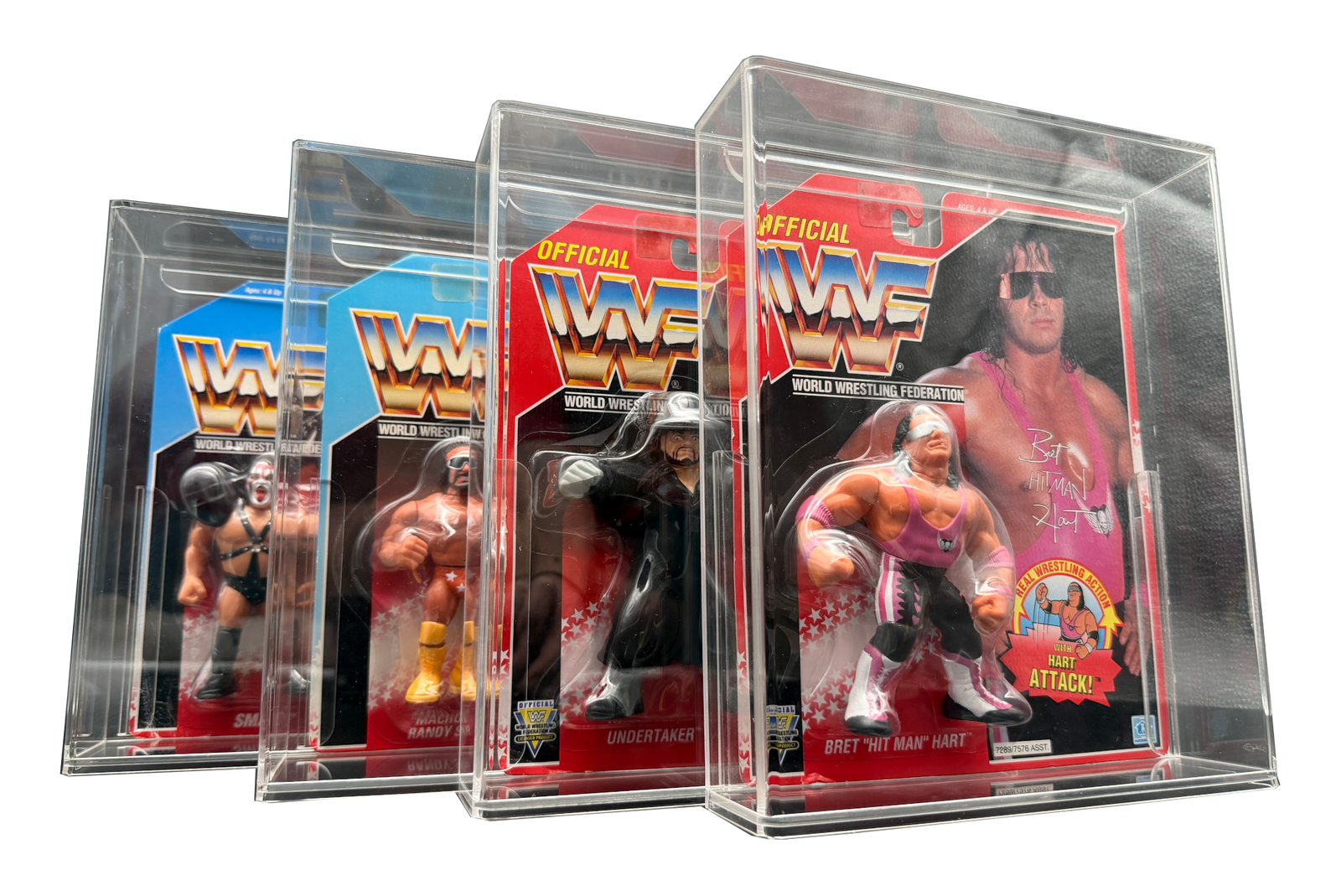 WWF Hasbro wrestling figures in Display Armour acrylic cases