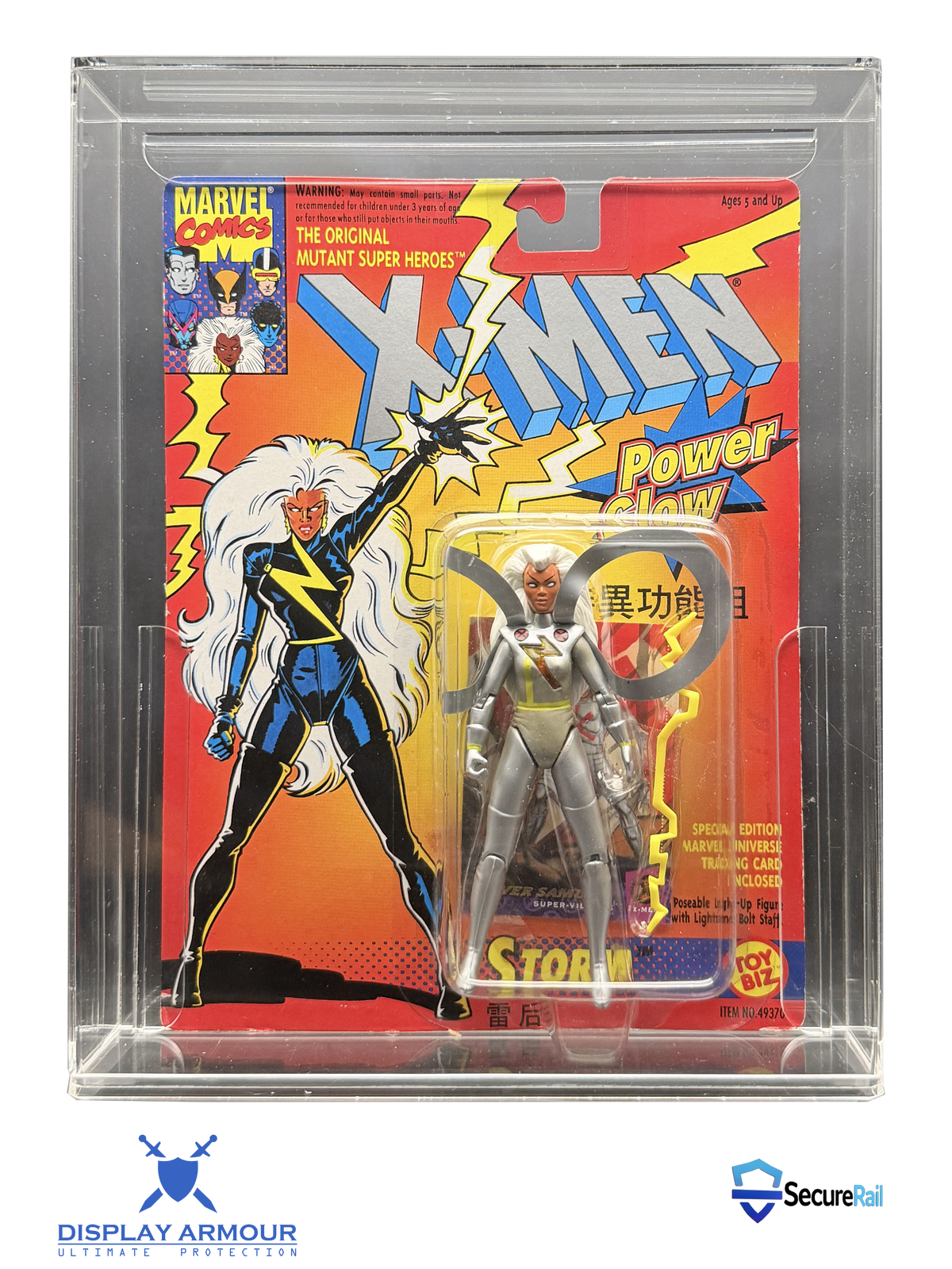 X-Men mint on card figure front view in acrylic display case.
