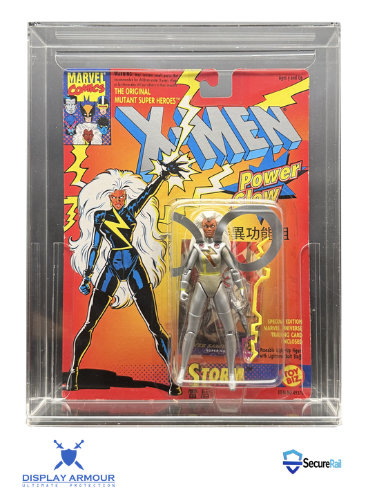 X-Men mint on card figure front view in acrylic display case.