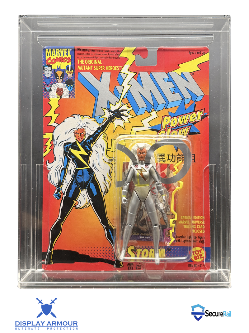 X-Men mint on card figure front view in acrylic display case.