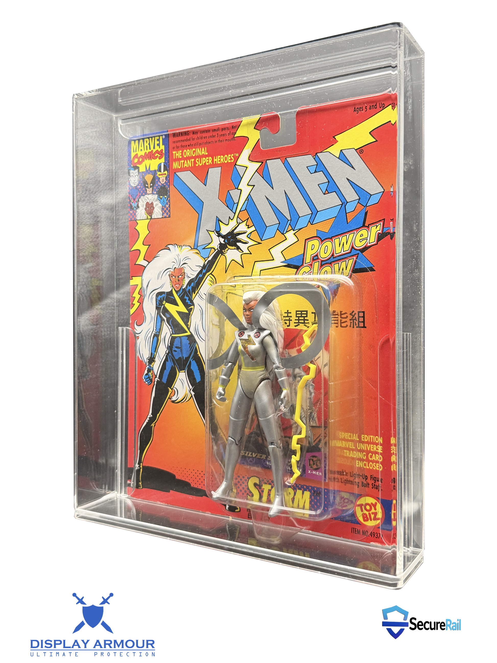 X-Men mint on card figure side angle in acrylic display case.